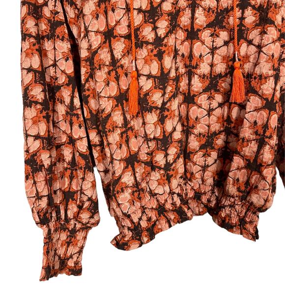 Anthropologie Porridge Elisabeth Peasant Top Medium Orange Boho Batik Print - Picture 4 of 6